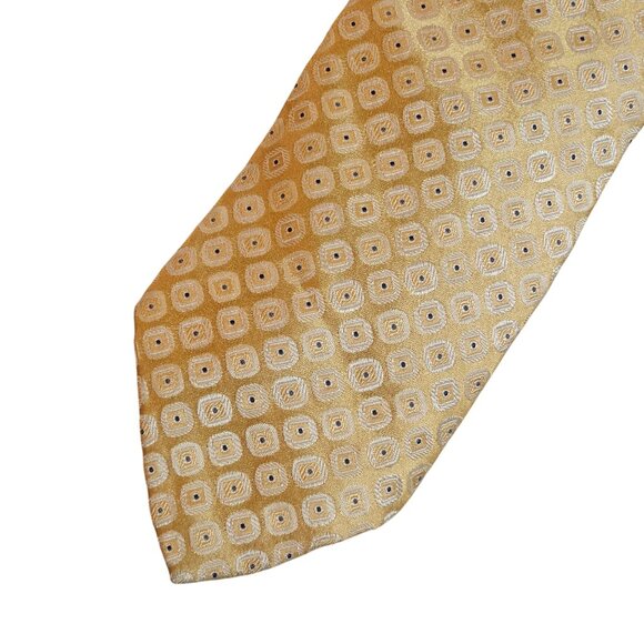 City Of London Gold Geometric Pattern Mens Necktie 100% Silk Business Court Core - Picture 10 of 11